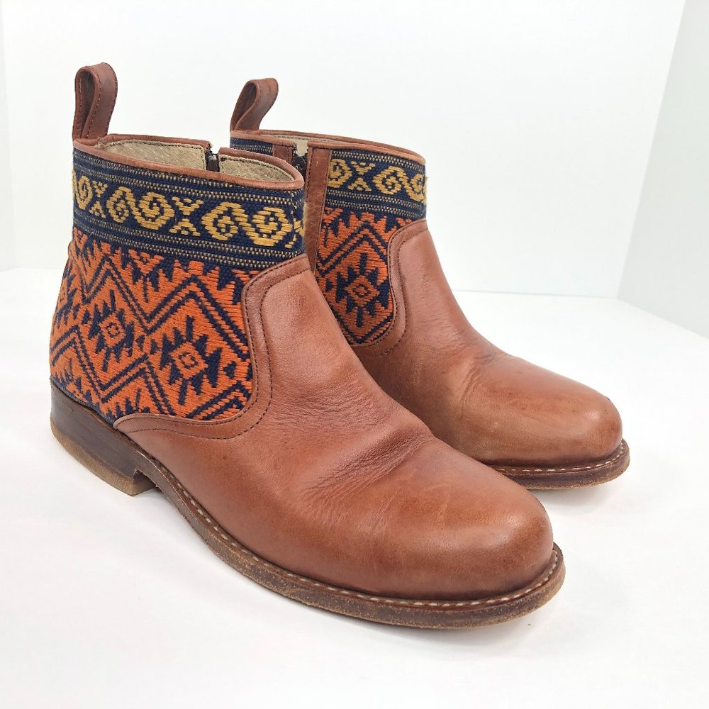 Teysha Leather Textile Zip Ankle Boots Booties 38